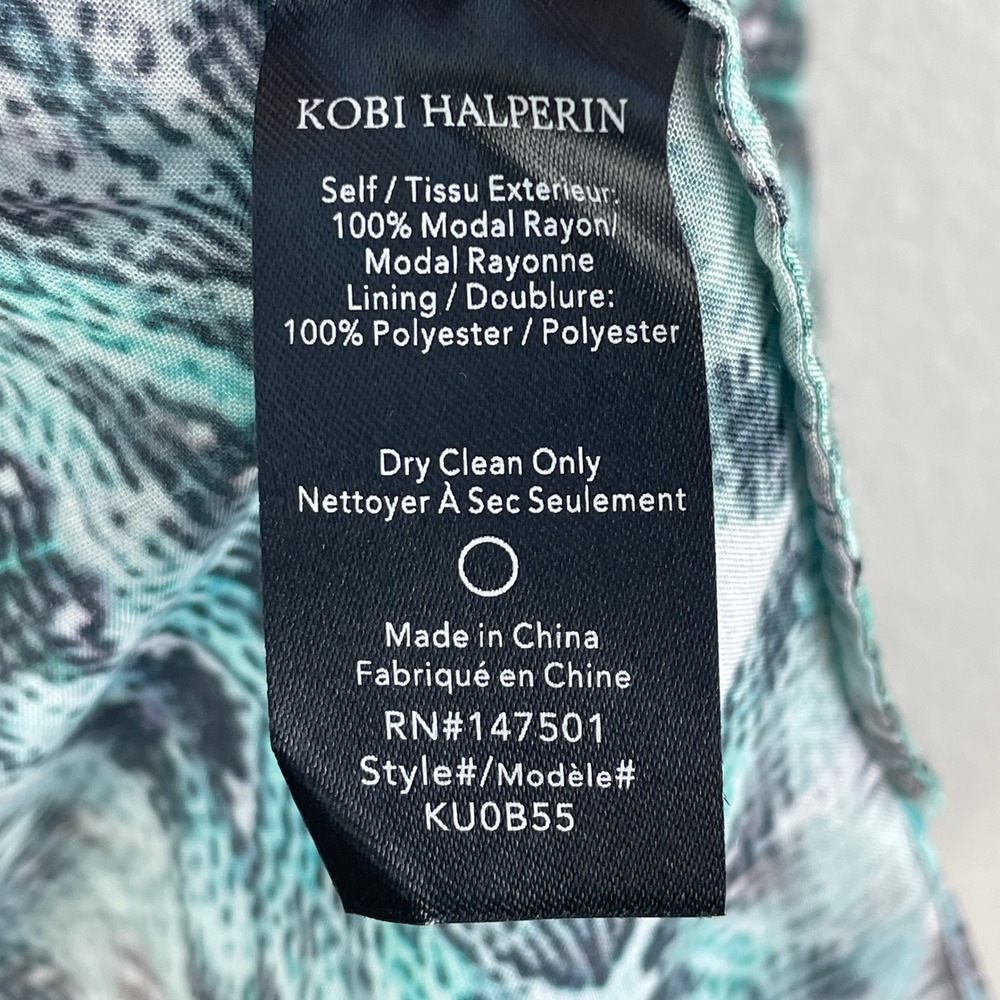 Kobi Halperin Womens XL Teal Ikat‎ Snakeskin Print Blouse Front Neck Tie Shirt - Picture 4 of 10
